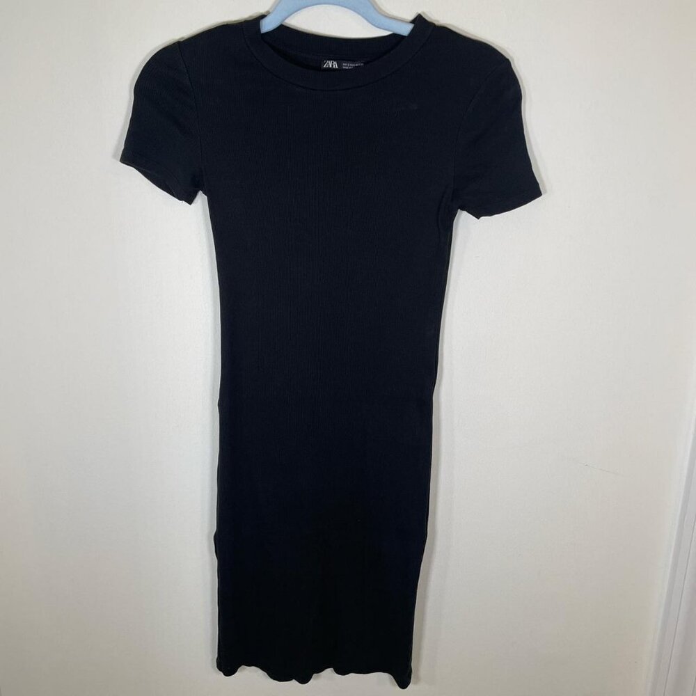 Zara Black Short Sleeve Bodycon Ribbed Dress
